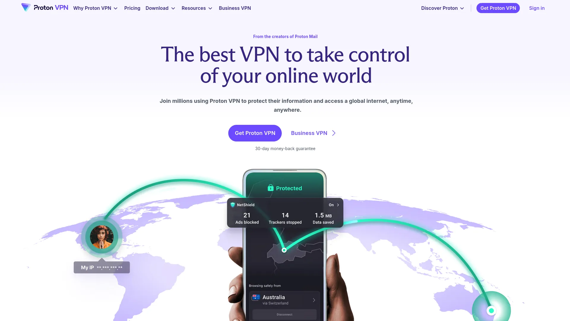 Proton VPN homepage screenshot captured for VPN review context